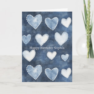 Blauer Herzen Geburtstag Karte