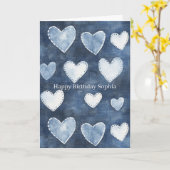 Blauer Herzen Geburtstag Karte (Gelbe Blume)