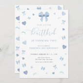 Blauer Herzklein Herzklopfen Einladung zum Geburts (Vorne/Hinten)