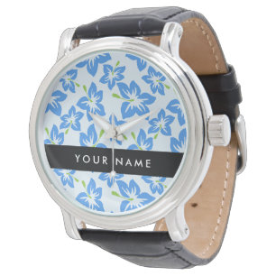 Blauer Hibiskus, Blumen, Ihr Name Armbanduhr