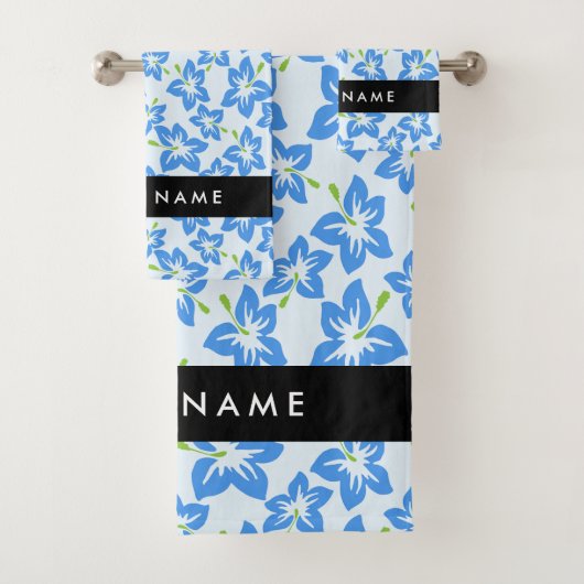 Blauer Hibiskus, Blumen, Ihr Name Badhandtuch Set (Insitu)