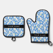 Blauer Hibiskus, Blumen, Ihr Name Ofenhandschuh & Topflappen-Set (Vorderseite)