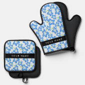 Blauer Hibiskus, Blumen, Ihr Name Ofenhandschuh & Topflappen-Set (Vorderseite/Rückseite)