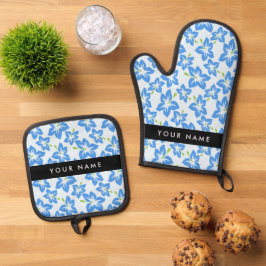 Blauer Hibiskus, Blumen, Ihr Name Ofenhandschuh & Topflappen-Set