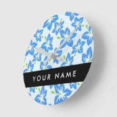 Blauer Hibiskus, Blumen, Ihr Name Runde Wanduhr (Winkel)