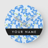 Blauer Hibiskus, Blumen, Ihr Name Runde Wanduhr (Vorderseite)