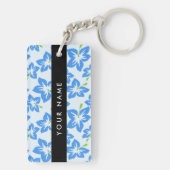 Blauer Hibiskus, Blumen, Ihr Name Schlüsselanhänger (Rückseite)
