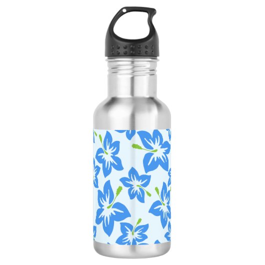 Blauer Hibiskus, Blumen, Muster von Blume Edelstahlflasche (Vorderseite)