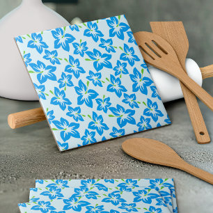 Blauer Hibiskus, Blumen, Muster von Blume Fliese