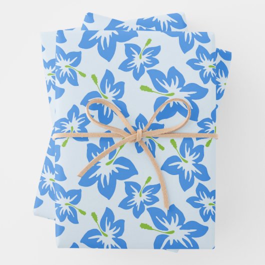 Blauer Hibiskus, Blumen, Muster von Blume Geschenkpapier Set (Beispiel)