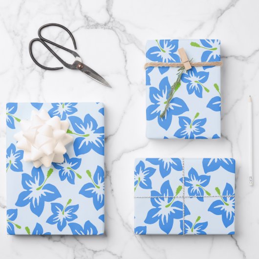 Blauer Hibiskus, Blumen, Muster von Blume Geschenkpapier Set (Vorderseite)