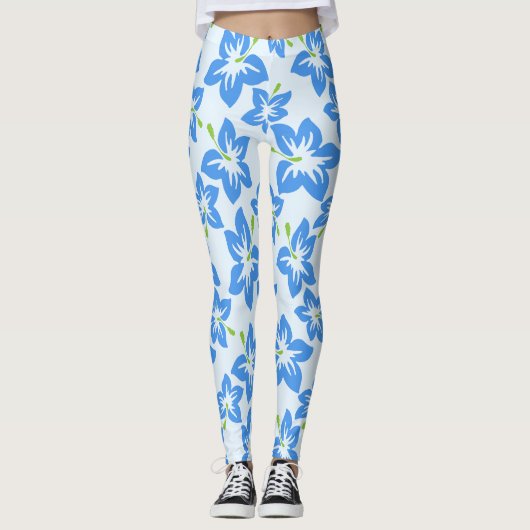 Blauer Hibiskus, Blumen, Muster von Blume Leggings (Vorderseite)