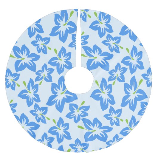 Blauer Hibiskus, Blumen, Muster von Blume Polyester Weihnachtsbaumdecke (Vorderseite)