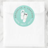 Blauer Hibiskus Flip Flops Beach Wedding Runder Aufkleber (Tasche)