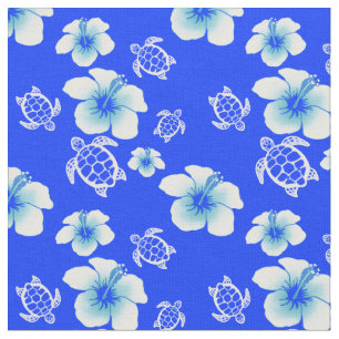 Blauer Hibiskus Honu Hawaiianer Stoff