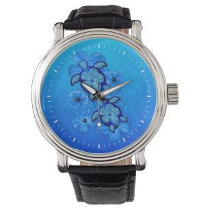 Blauer Hibiskus und Honu-Schildkröten Armbanduhr