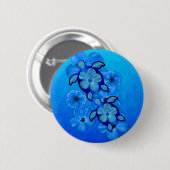 Blauer Hibiskus und Honu Schildkröten Button (Vorne & Hinten)