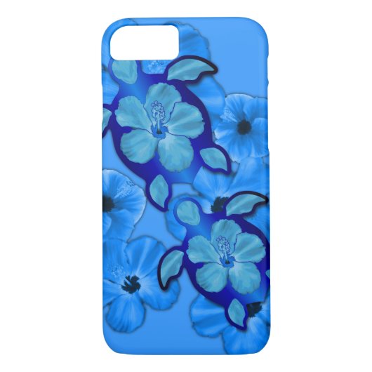 Blauer Hibiskus und Honu Schildkröten Case-Mate iPhone Hülle (Rückseite)