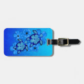 Blauer Hibiskus und Honu Schildkröten Gepäckanhänger (Vorderseite horizontal)