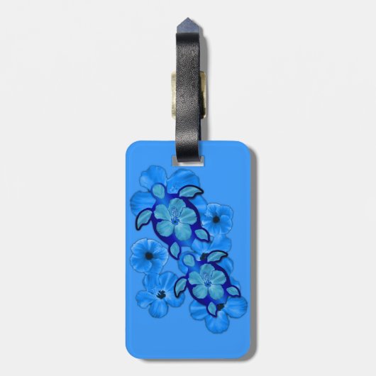 Blauer Hibiskus und Honu Schildkröten Gepäckanhänger (Rückseite vertikal)