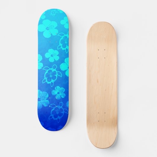 Blauer Hibiskus und Honu Schildkröten Skateboard (Vorderseite)