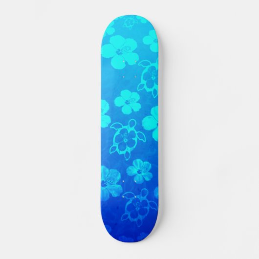 Blauer Hibiskus und Honu Schildkröten Skateboard (Vorderseite)