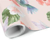 Blauer Hibiskus und Rosa Hummingbird Geschenkpapier (Rolleneckpunkt)