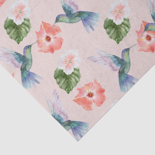 Blauer Hibiskus und Rosa Hummingbird Seidenpapier (Detail)