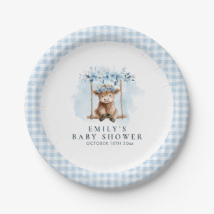 Blauer Highland-Kuh-Jungen-Baby-Shower Pappteller