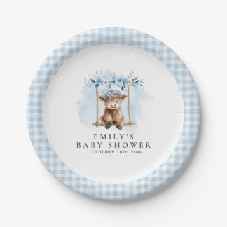 Blauer Highland-Kuh-Jungen-Baby-Shower Pappteller