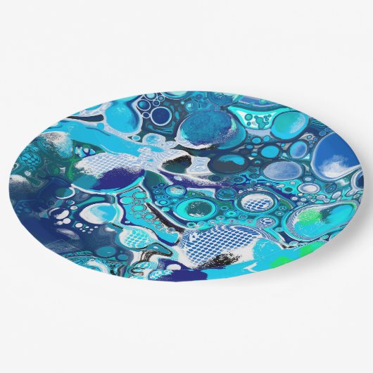 Blauer Himmel Abstrakte Kunst Pappteller (Schrägansicht)