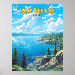 Blauer Himmel am Lake Superior Kanada Vintage Reis Poster