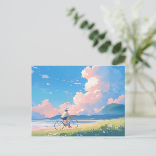 Blauer Himmel auf Fahrradanimation Postkarte (Stehend Vorderseite)