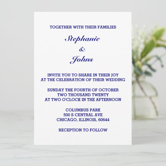 Blauer Himmel Elegant Einfache Minimale Hochzeit Einladung (Stehend Vorderseite)