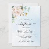 Blauer Himmel Eukalyptus Junge Taufe Einladung (Vorderseite)