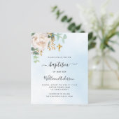 Blauer Himmel Eukalyptus Junge Taufe Einladung (Stehend Vorderseite)