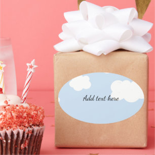 Blauer Himmel, flauschige weiße Wolken-Vorlage, Ovaler Aufkleber