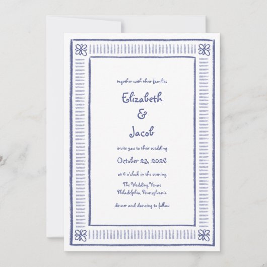 Blauer Himmel, gespielt von Hand gezeichnete Hochz Einladung (Vorderseite)