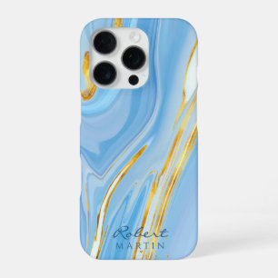 Blauer Himmel Gold Glitter Marmor Anpassbar iPhone 16 Pro Hülle