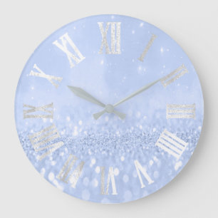 Blauer Himmel-graues silbernes Glitzer-Metall Große Wanduhr