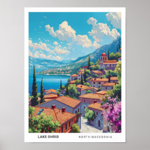 Blauer Himmel im Lake Ohrid Nordmazedonien Reise Poster