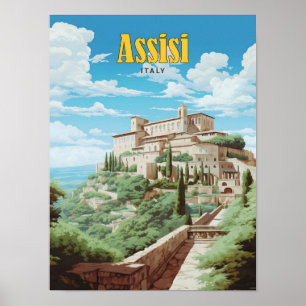 Blauer Himmel in Assisi Italien Vintage Reise Poster