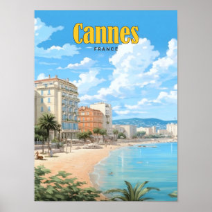 Blauer Himmel in Cannes Frankreich Vintage Reise Poster
