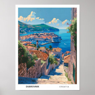 Blauer Himmel in Dubrovnik Kroatien Vintage Reise Poster