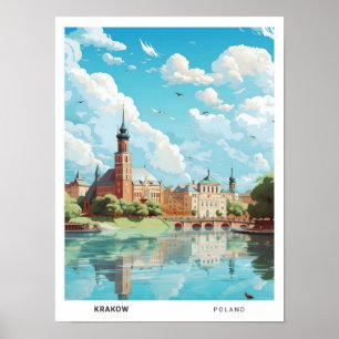 Blauer Himmel in Krakau Polen Vintage Reise Poster