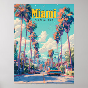 Blauer Himmel in Miami Florida USA Vintage Reise Poster