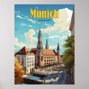 Blauer Himmel in München Deutschland Vintage Reise Poster