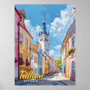 Blauer Himmel in Tallinn Estland Vintage Reise  Poster