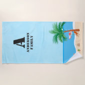 Blauer Himmel, Initialen, Name und Strandleben Strandtuch (Vorderseite)