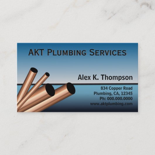 Blauer Himmel Kupfer Stahlrohre Klempner Klempner Visitenkarte (Vorderseite)